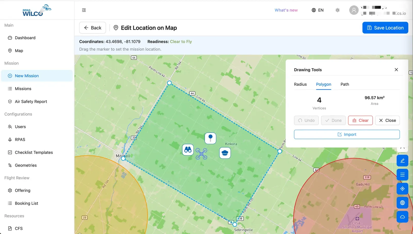 The Geometries library in the RPAS WILCO web app