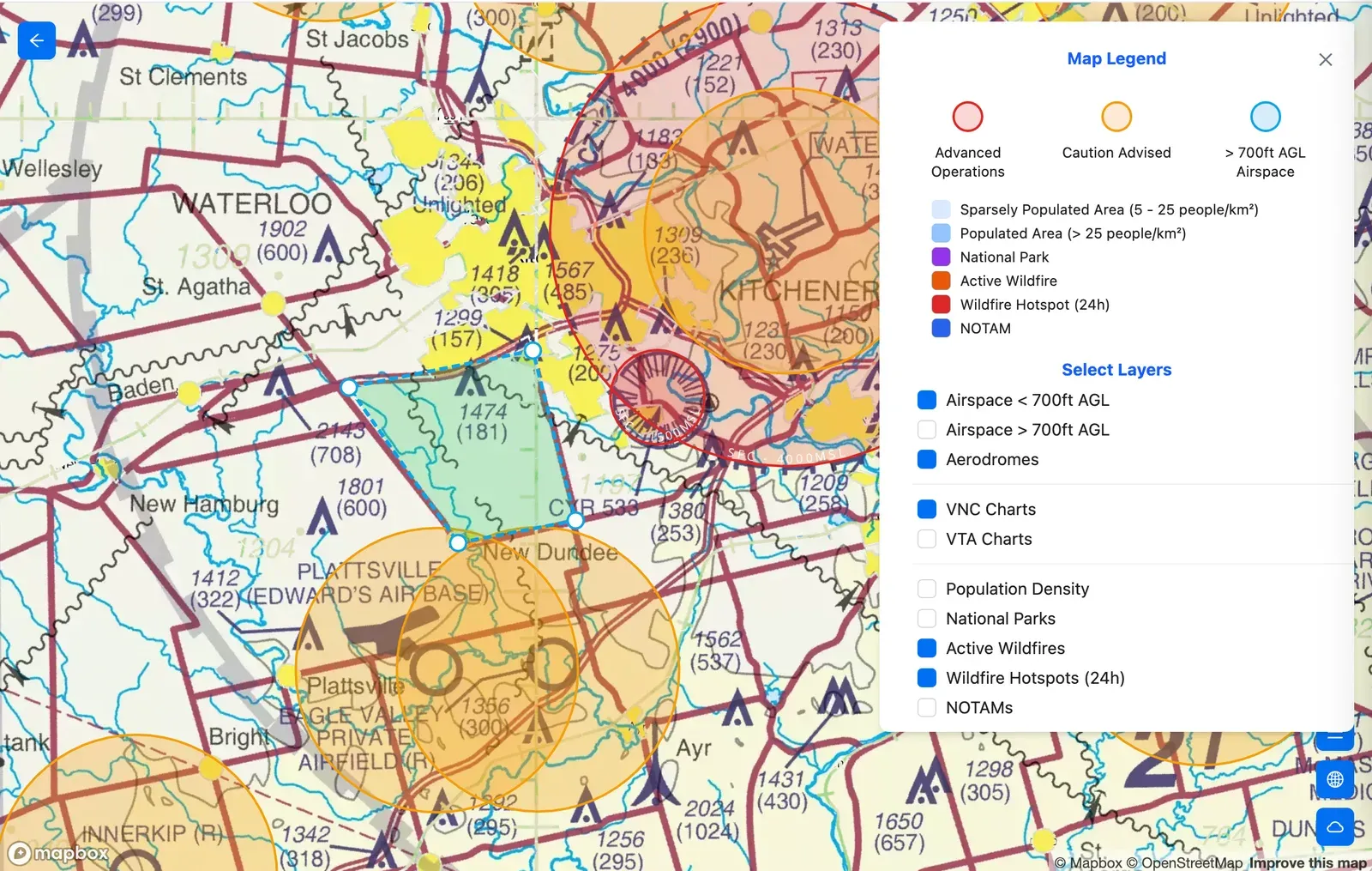 Tracing an airspace boundary directly on the VNC chart layer